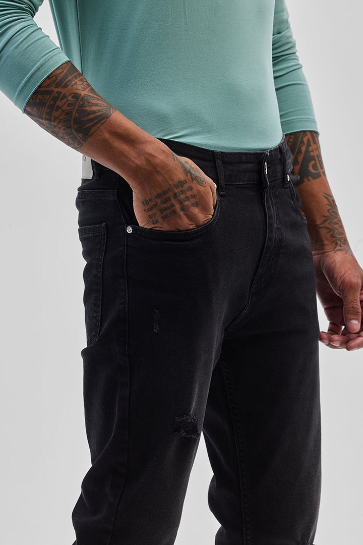 Black Distressed Slim Fit Jeans