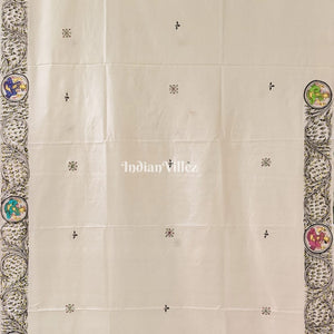 Off White PEACOCK (Mayur) & Nartaki Theme Pattachitra Silk Saree
