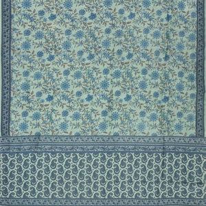 Light Blue Handloom Chanderi Cotton Saree With Printed Floral Vine Motif