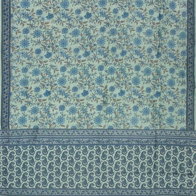 Light Blue Handloom Chanderi Cotton Saree With Printed Floral Vine Motif