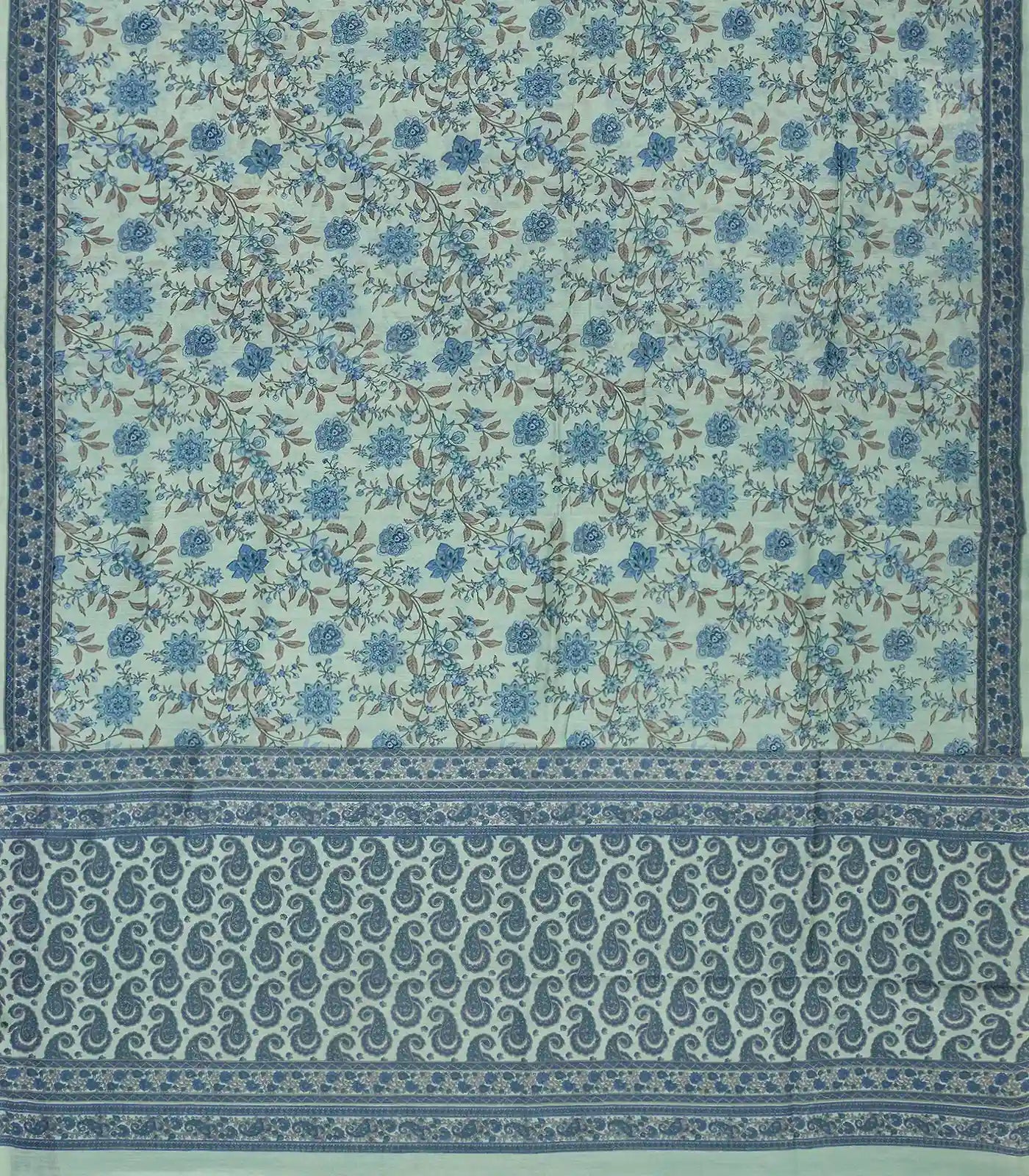 Light Blue Handloom Chanderi Cotton Saree With Printed Floral Vine Motif