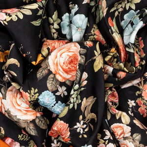 Black Handloom Kanchipuram Korvai Silk Saree Printed With Floral Motifs