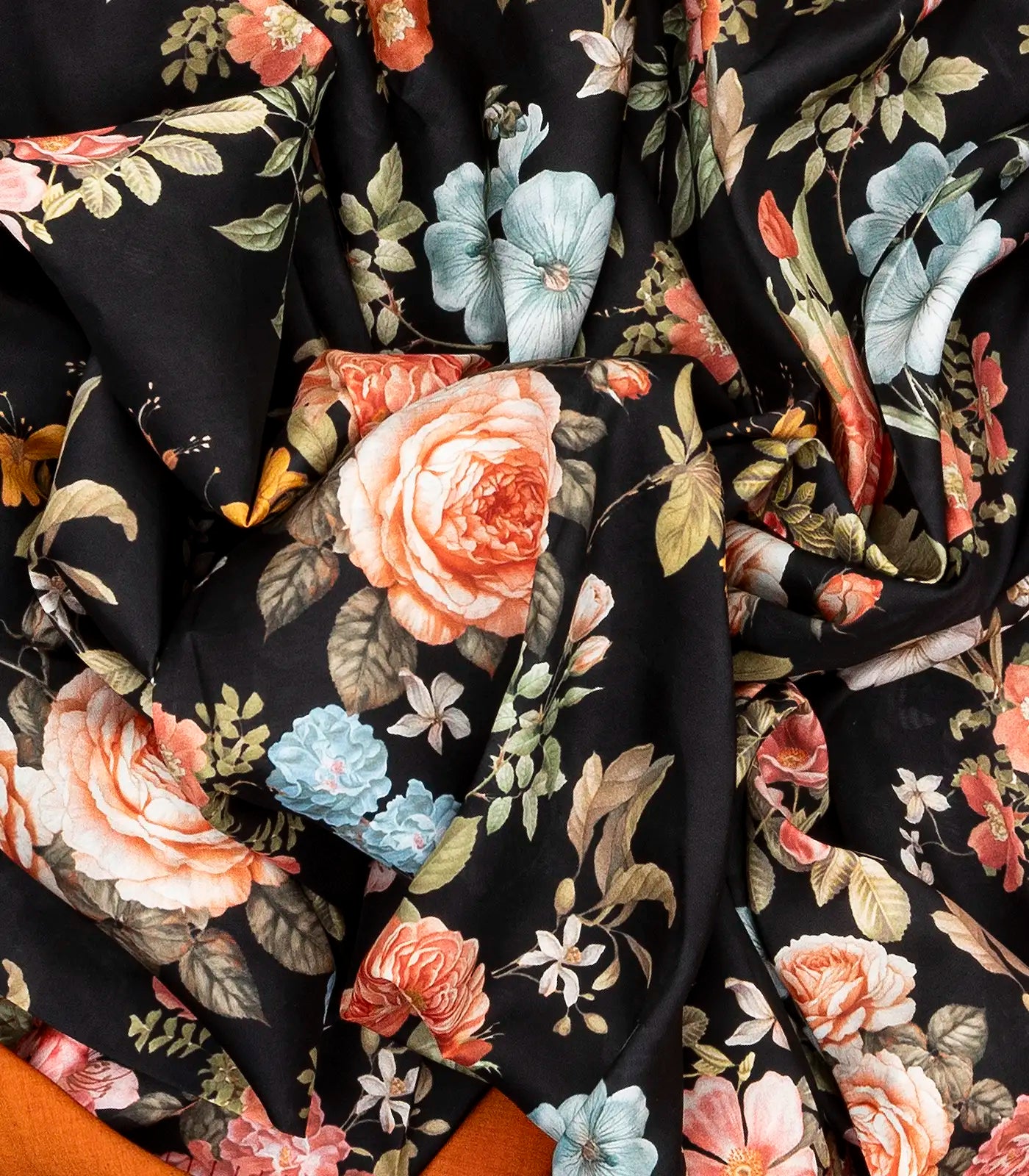 Black Handloom Kanchipuram Korvai Silk Saree Printed With Floral Motifs