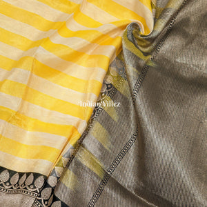 Yellow Stripes Pattern Designer Banarasi Tissue Saree