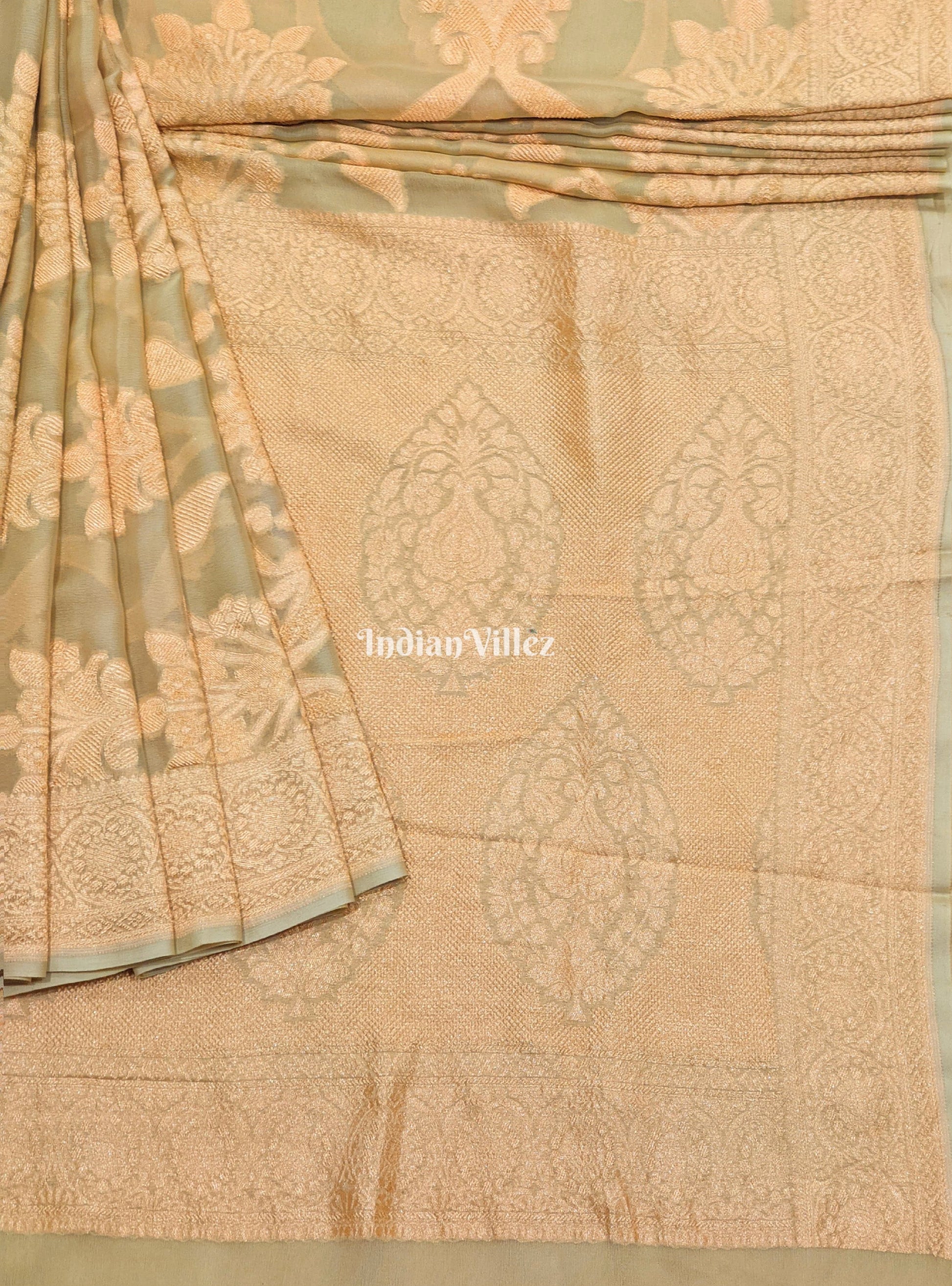 Cream Color Pure Banarasi  Khaddi Georgette Saree