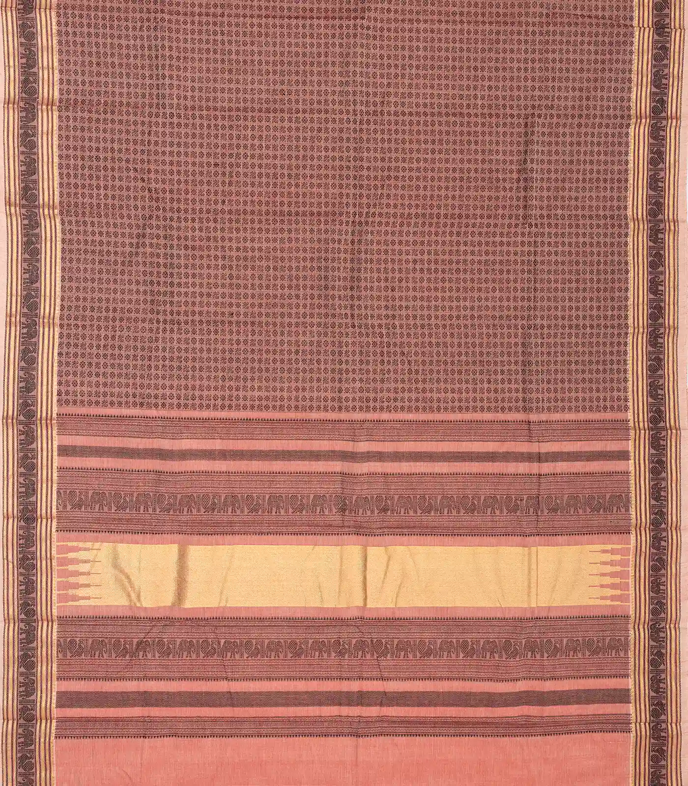 Dusty Pink Handloom Kanchi Cotton Saree With Annam Chakaram Motifs