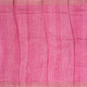Bubble-gum Pink Handloom Tussar Silk Saree Printed With Animal Motifs