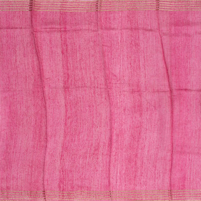 Bubble-gum Pink Handloom Tussar Silk Saree Printed With Animal Motifs