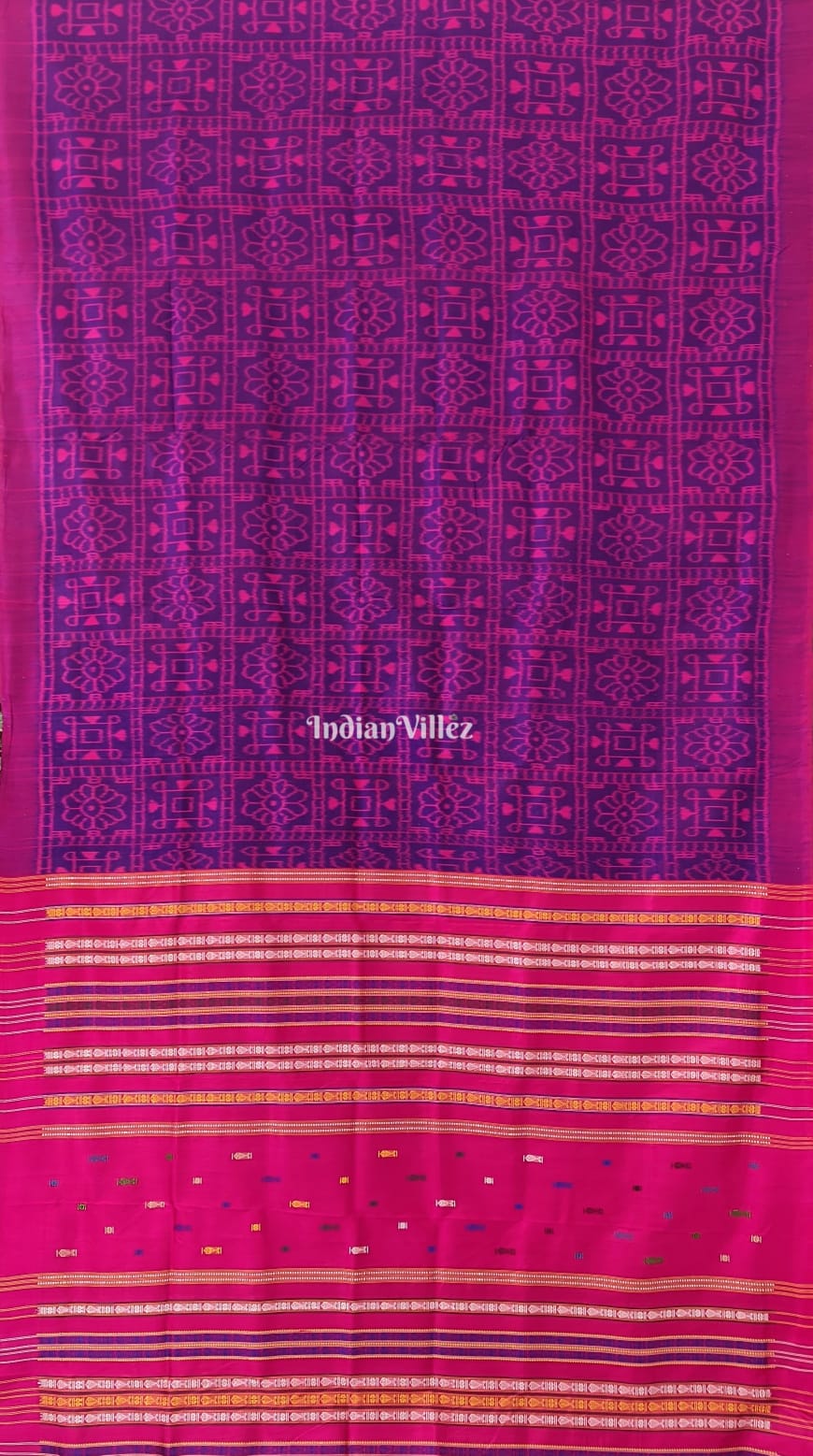 Purple Shree Yantra & Flower Contemporary Silk Saree with Double Pallu
