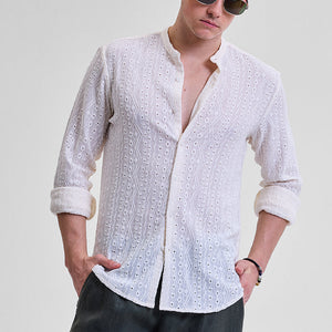 Cream Self-Design Shirt