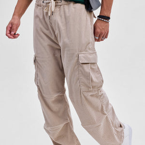 Beige Corduroy Baggy Fit Cargo