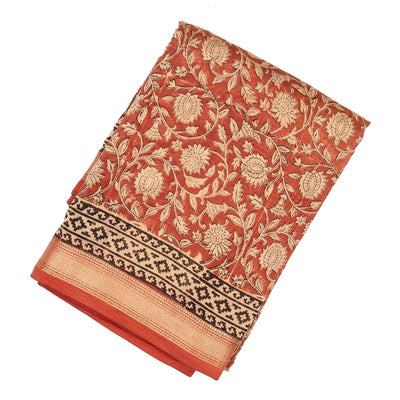 Peach Handloom Chanderi Cotton Saree With Printed Cream Floral Motif