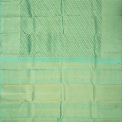 Aquamarine Handloom Kanchipuram Silk Saree With Diagonal Stripes