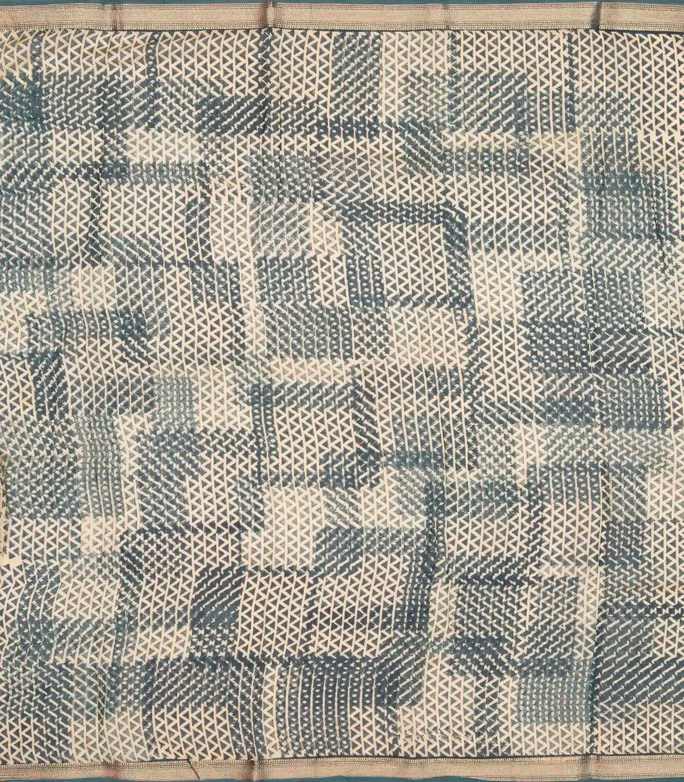 Steel Blue Handloom Chanderi Cotton Saree With Printed Cream Floral Motif