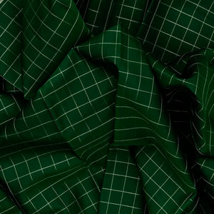 Dark Green Silk Saree With Zari Checks & Border