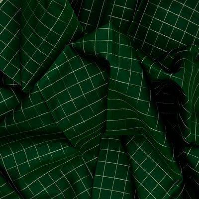 Dark Green Silk Saree With Zari Checks & Border