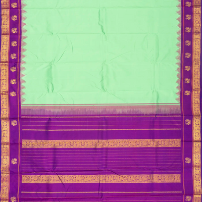 Aquamarine Handloom Kanchipuram Korvai Silk Saree With Purple Border