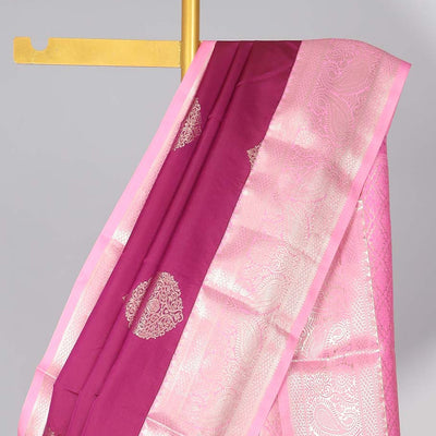 Red floral motifs gift saree with contrast paisley border & intricate zari design pallu