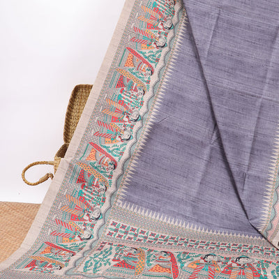 Lavender semi-banaras tussar saree with contrast wedding design border & floral , wedding design pallu