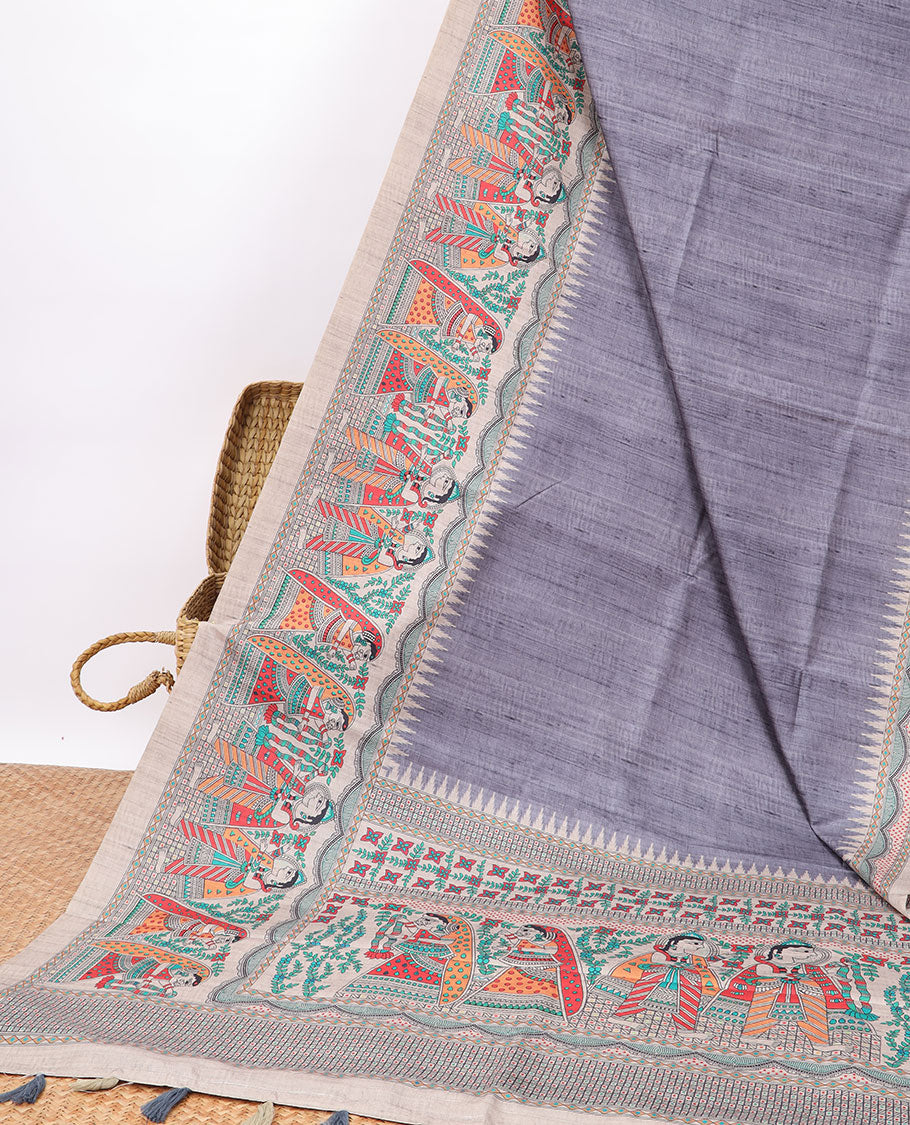 Lavender semi-banaras tussar saree with contrast wedding design border & floral , wedding design pallu