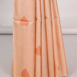 Borderless Orange all over heart motifs tussar saree