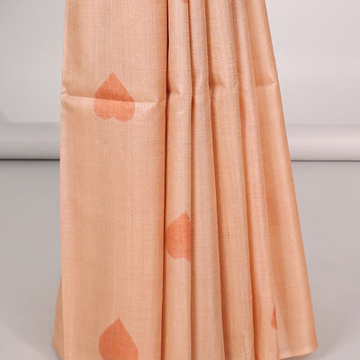 Borderless Orange all over heart motifs tussar saree