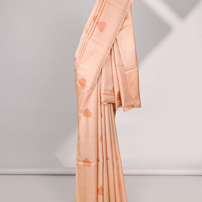 Borderless Orange all over heart motifs tussar saree