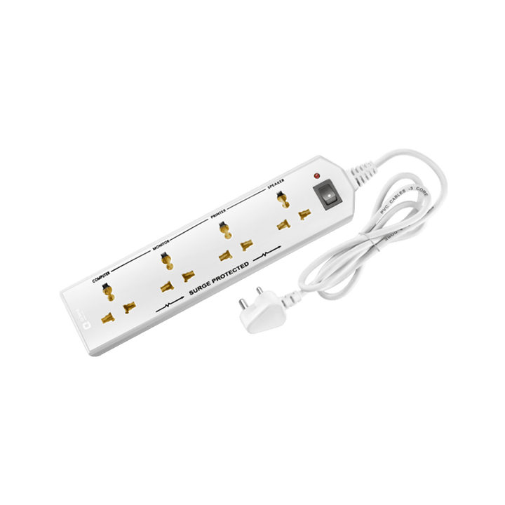 4 Socket Extension Board with 2 Metre Wire (White)