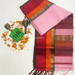 Light Pink Maheshwari Handloom Cotton*Silk Saree