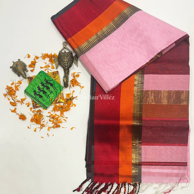 Light Pink Maheshwari Handloom Cotton*Silk Saree