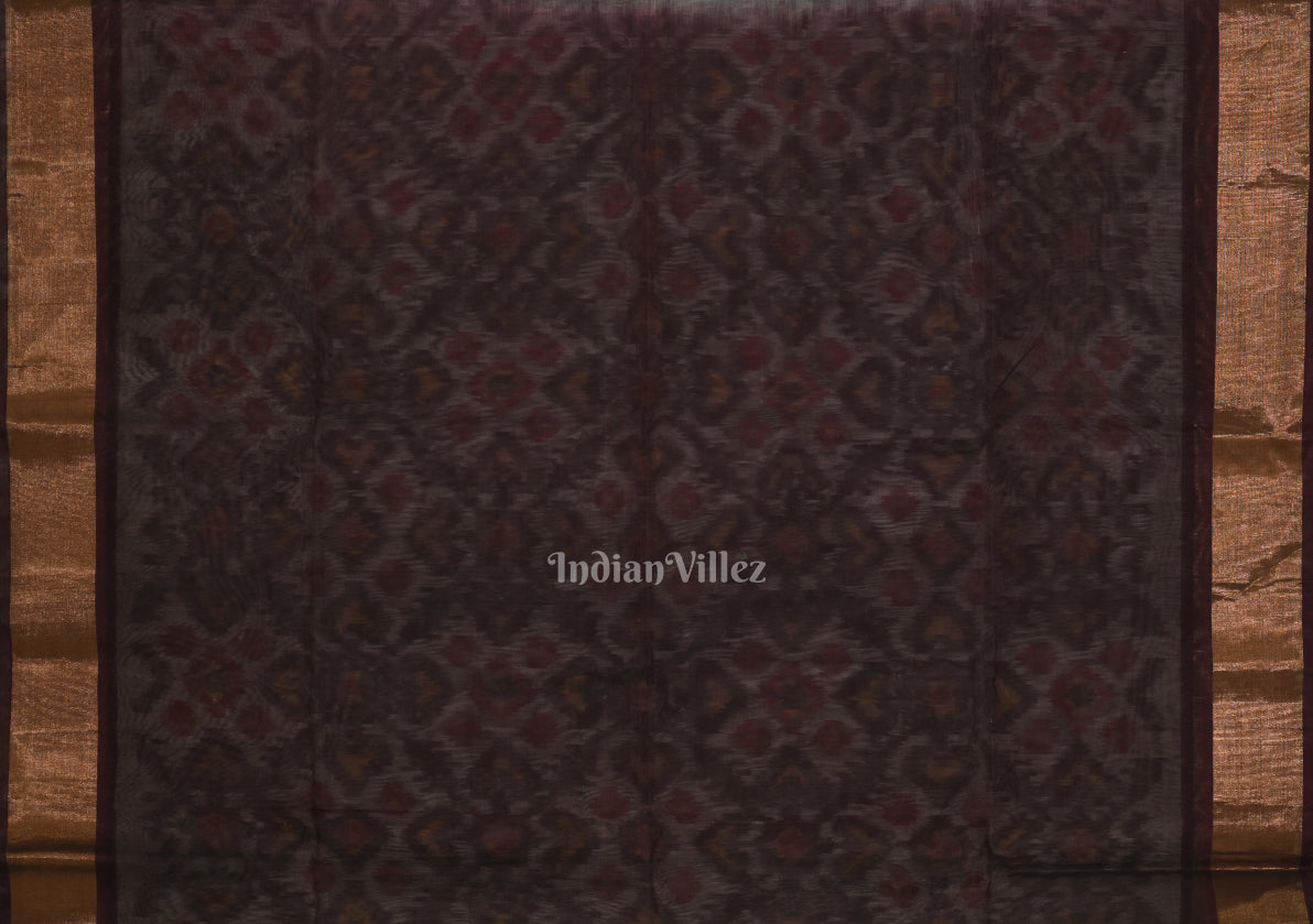 Off white Coffee Pochampally Ikat Sico (Silk & Cotton) Saree with Zari Border