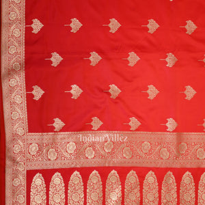 Bridal Wedding Deep Red Soft Pure Mashru Satin Silk Banarasi Saree