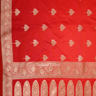 Bridal Wedding Deep Red Soft Pure Mashru Satin Silk Banarasi Saree