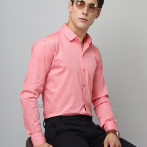 Frankshirt Pink Solid Tailored Fit Cotton Casual Shirt for Man