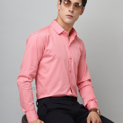 Frankshirt Pink Solid Tailored Fit Cotton Casual Shirt for Man