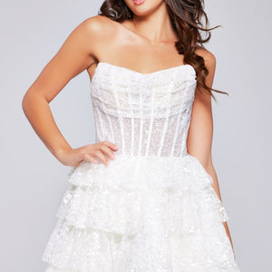 Short Strapless A-line Tiered Dress by Jovani 40030
