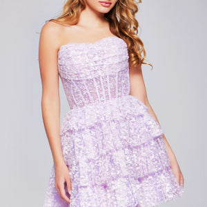 Short Strapless A-line Tiered Dress by Jovani 40030