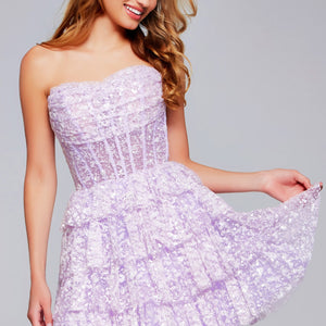 Short Strapless A-line Tiered Dress by Jovani 40030