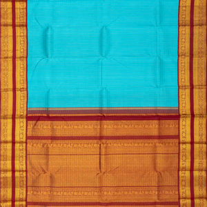 Sky Blue Handloom Kanchipuram Korvai Silk Saree With Checks