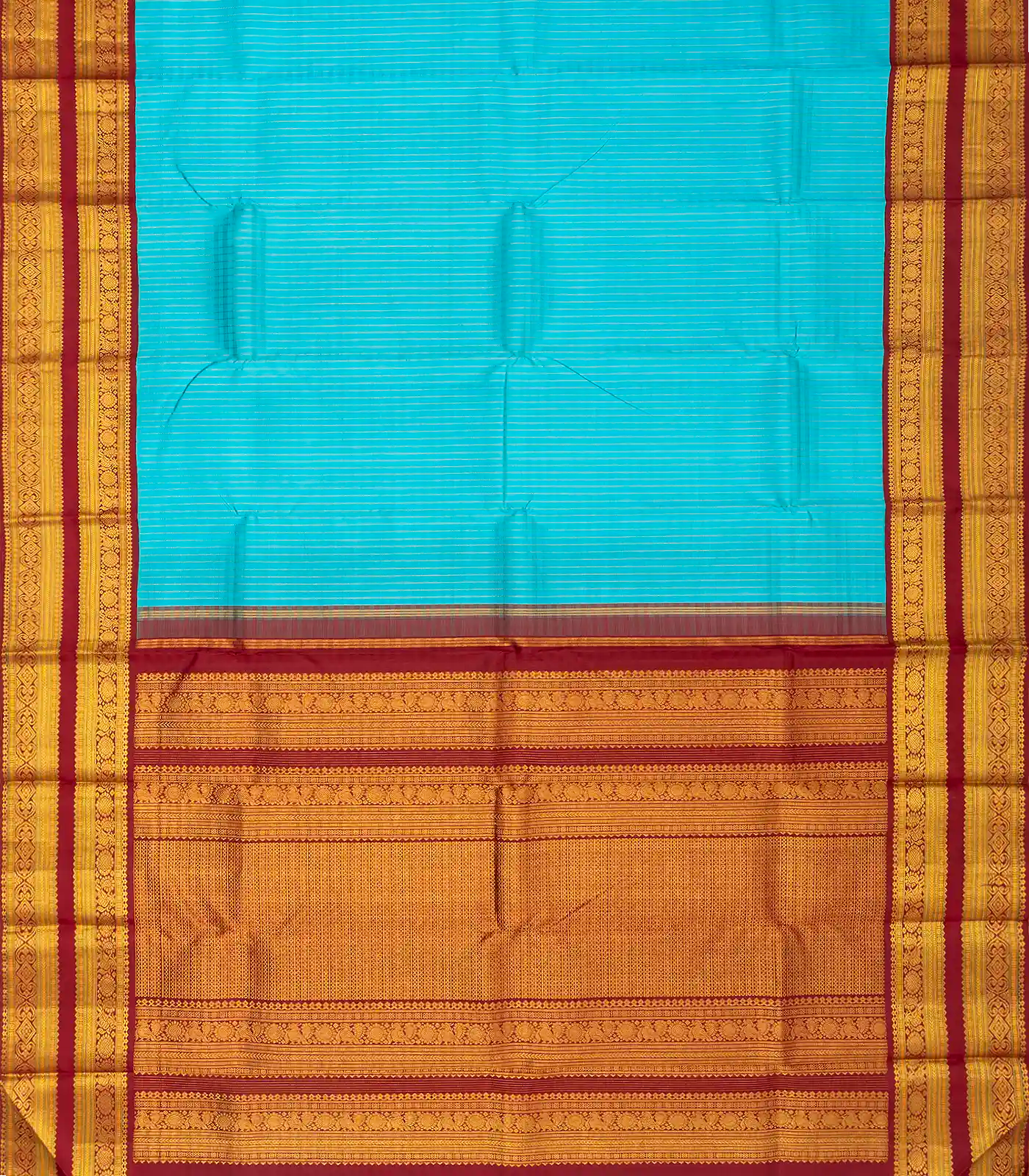 Sky Blue Handloom Kanchipuram Korvai Silk Saree With Checks