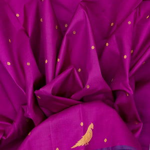Pink Handloom Kanchipuram Silk Saree With Floral & Bird Buttas