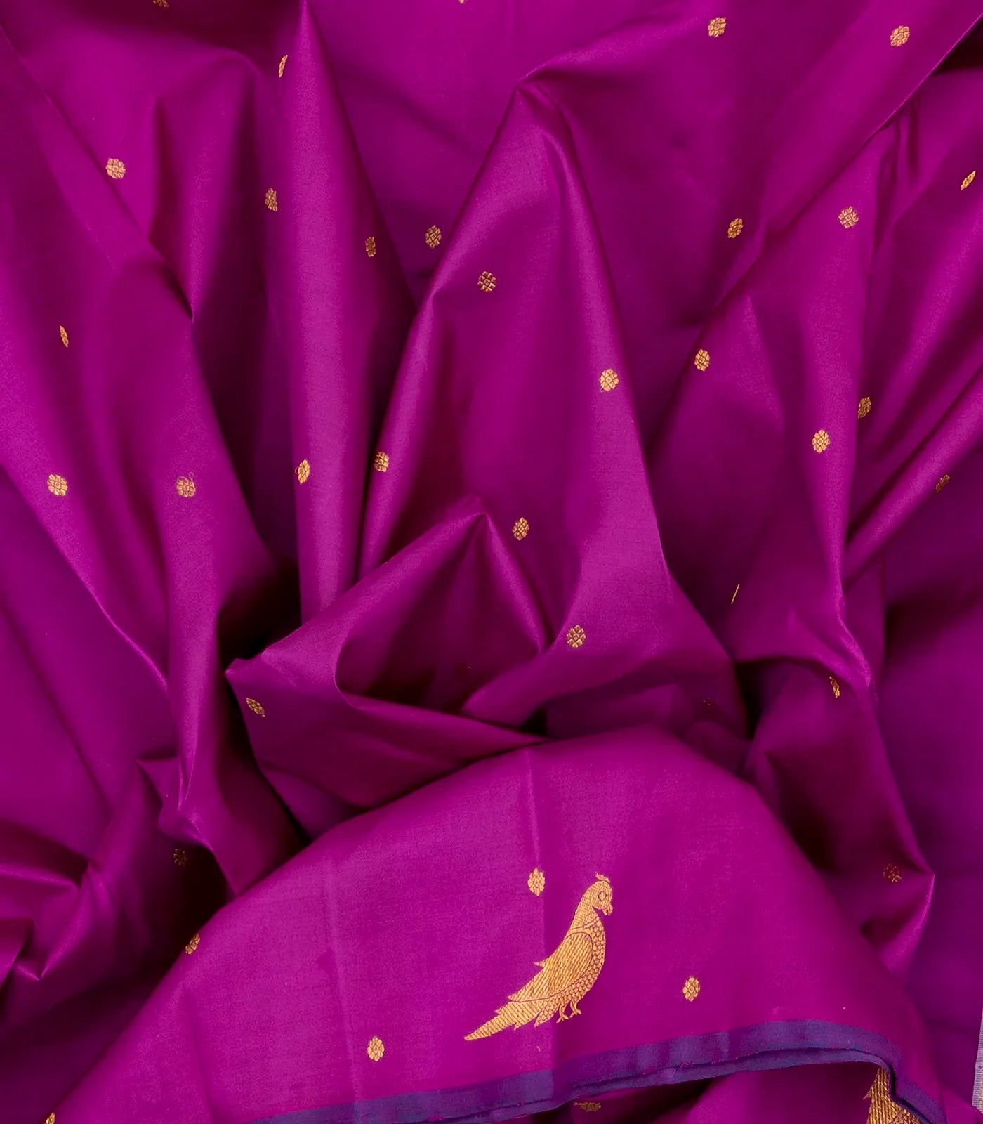 Pink Handloom Kanchipuram Silk Saree With Floral & Bird Buttas
