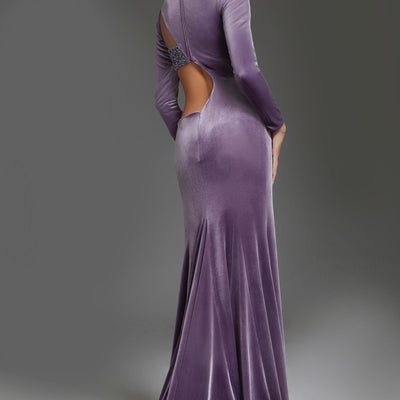 Velvet Fitted Long Sleeve Slit Gown by Jovani 40124