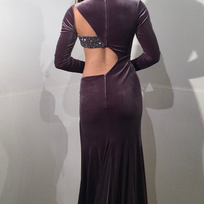 Velvet Fitted Long Sleeve Slit Gown by Jovani 40124