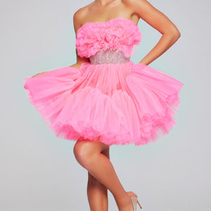 Rosette Short Strapless A-line Dress by Jovani 40186