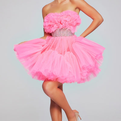Rosette Short Strapless A-line Dress by Jovani 40186