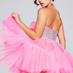 Rosette Short Strapless A-line Dress by Jovani 40186