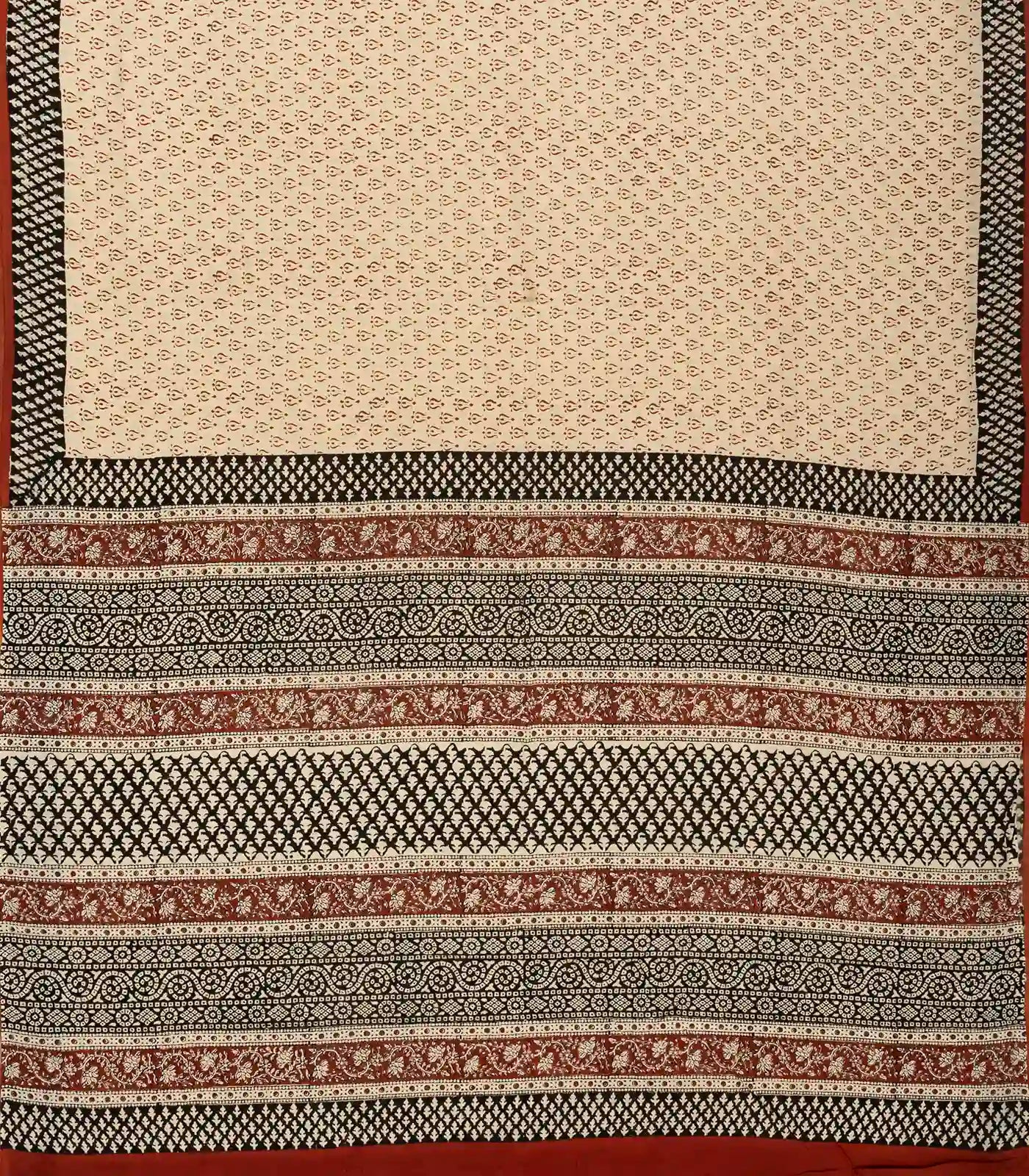 Cream Woven Jaipur Cotton Saree Printed With Rust Floral Motifs