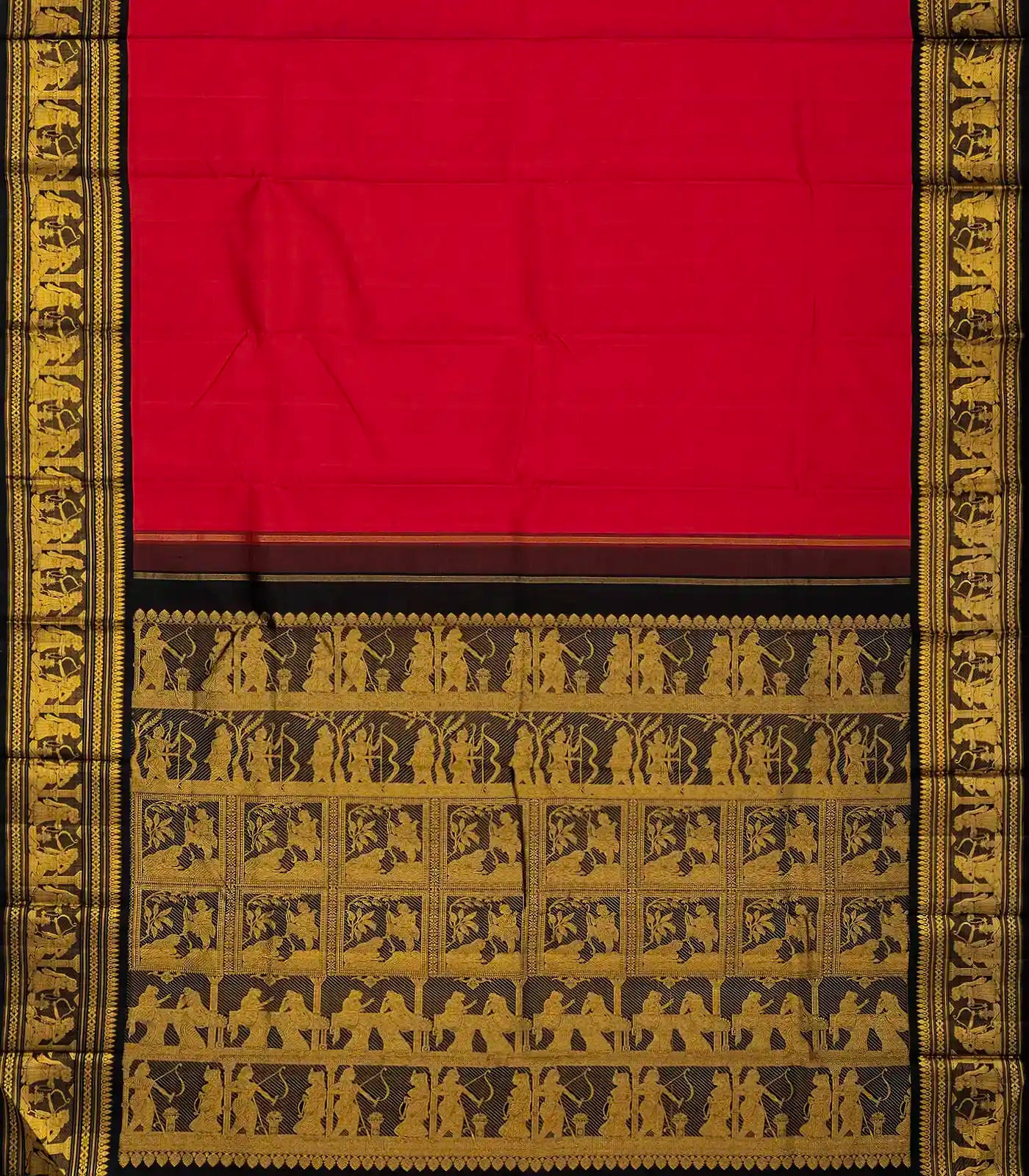 Pink Handloom Kanchipuram Korvai Silk Saree With Black Border