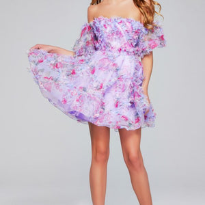 Jovani 40330 Floral Short Printed A Line Cocktail Dress
